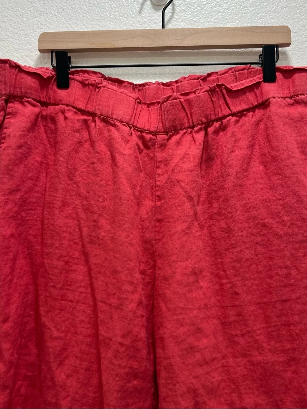 J.Jill 100% Linen Wide Leg Crop Pants Eyelet Elastic Waist XL Lagenlook Beachy